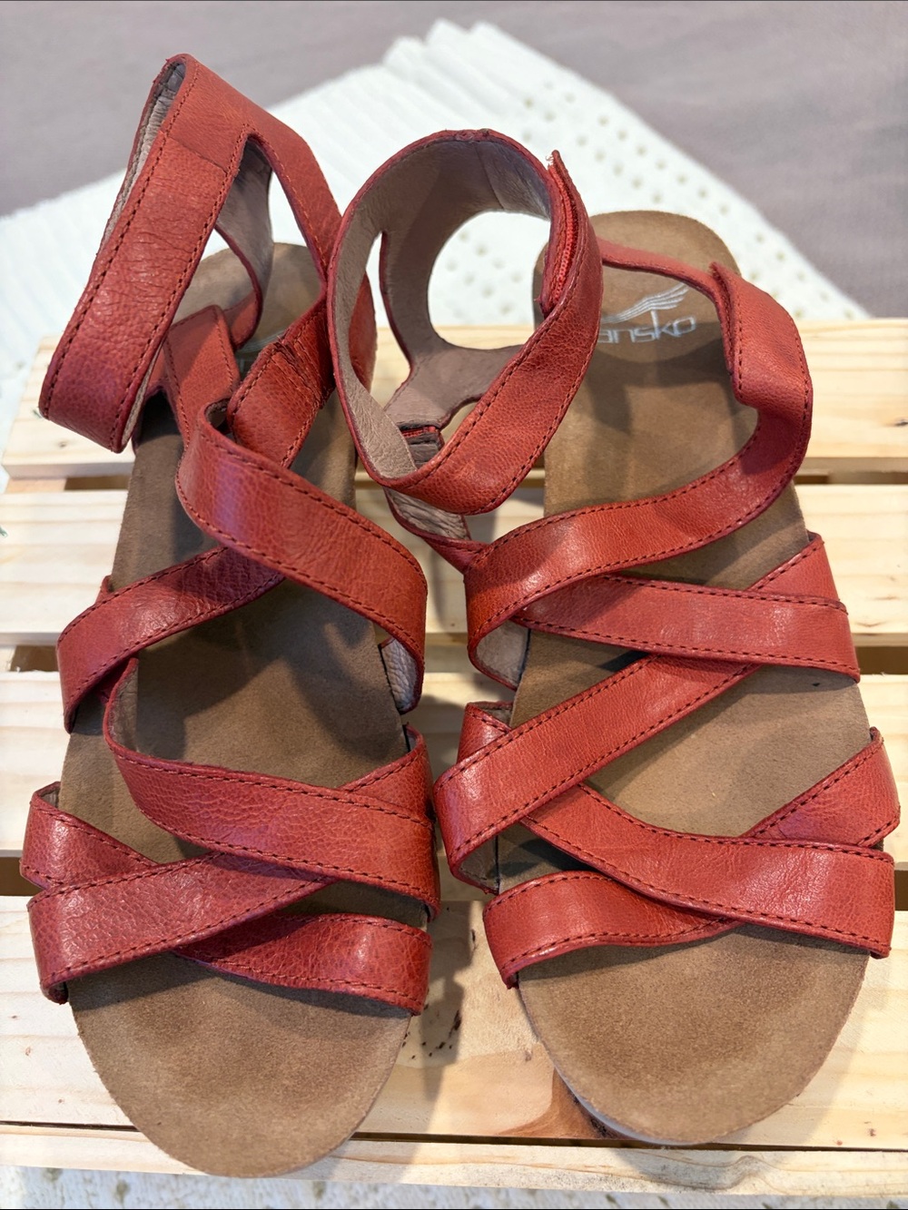 Dansko Red Strappy Leather Sandals